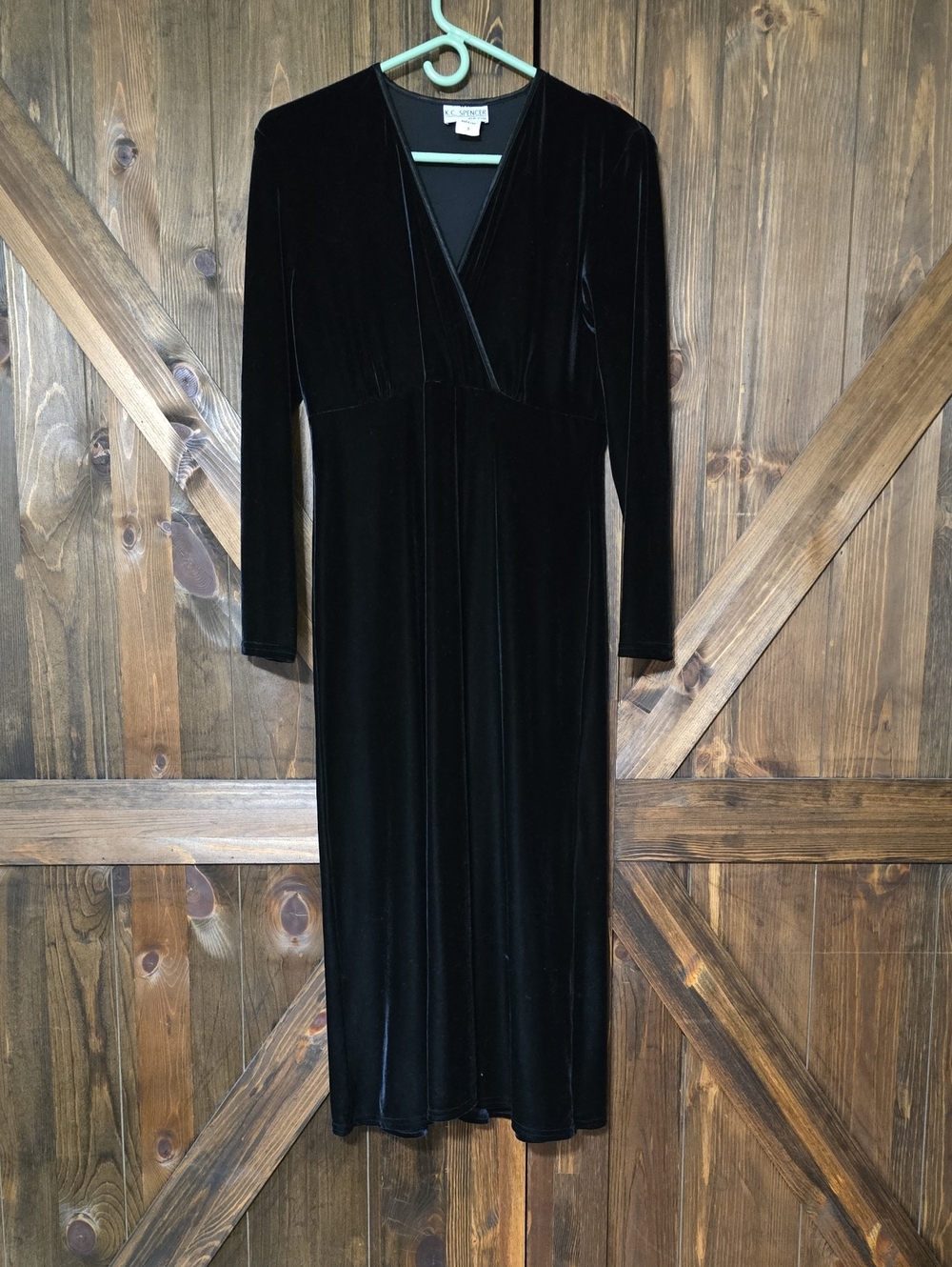 Black Velvet Long Sleeve Faux-Wrap Dress